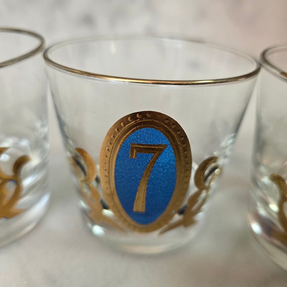 Vintage Libbey Gold Olympic Medallion Numbered Lowball Glasses - Set of 6 - Picture 6 of 15